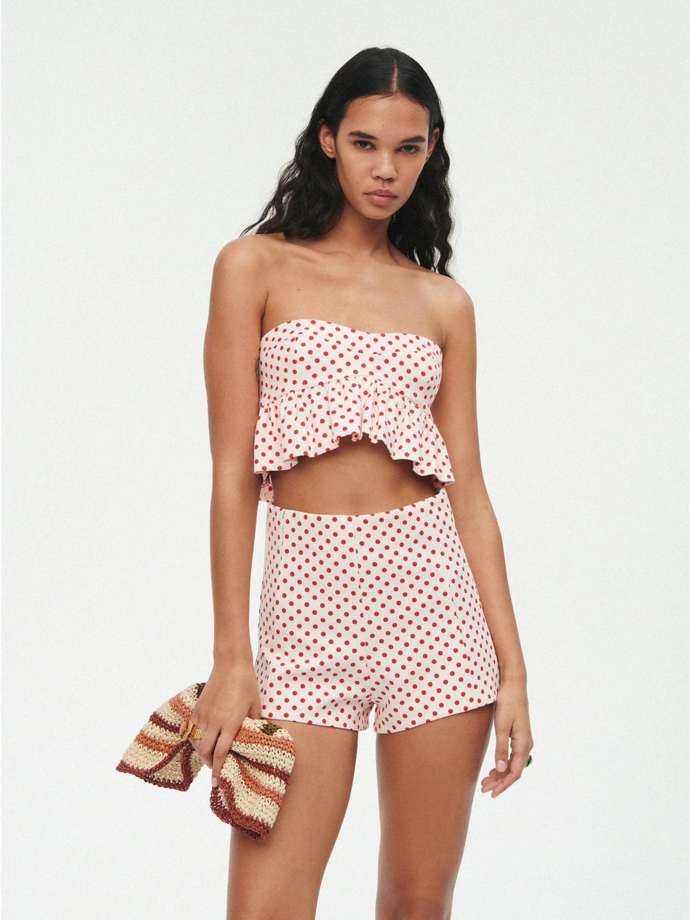 Zara White Polka Dot Top & Shorts Set